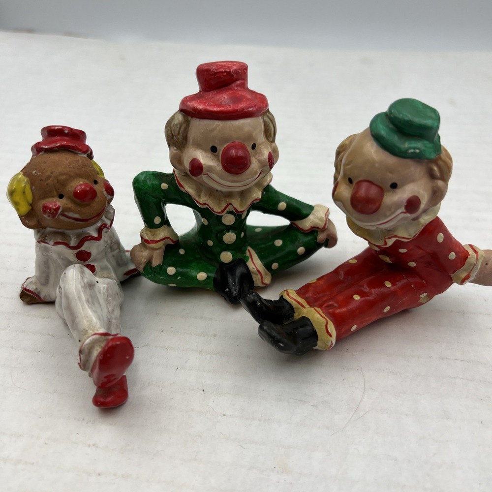 Enesco Clown Figures Lot 3 of Vintage Hand Painted 3"H
